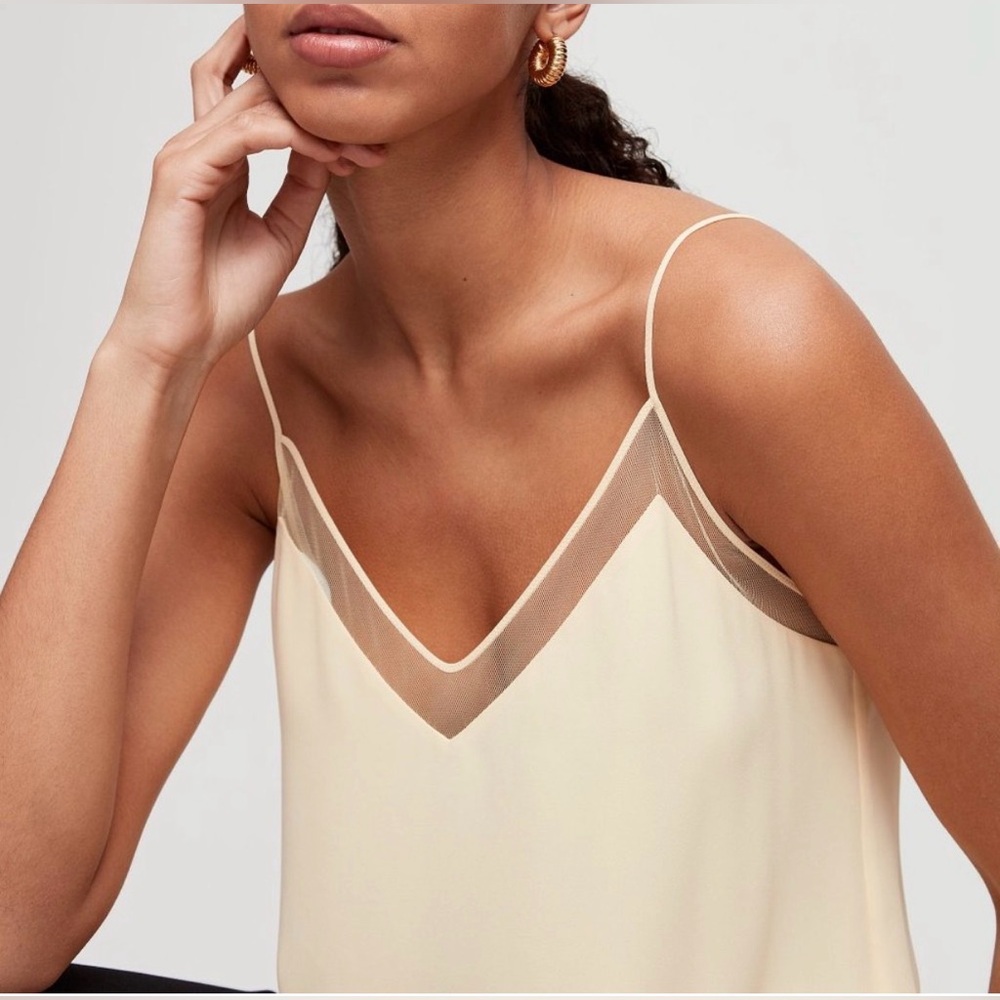 Aritzia Babaton V Neck Mesh Trim Galen Camisole Yellow SZ XS NWT